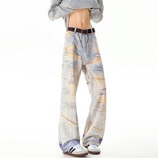 B221美式ins高街暗黑宽松直筒3D印花牛仔裤LK25441-特P50控88，男装牛仔裤，电商B221