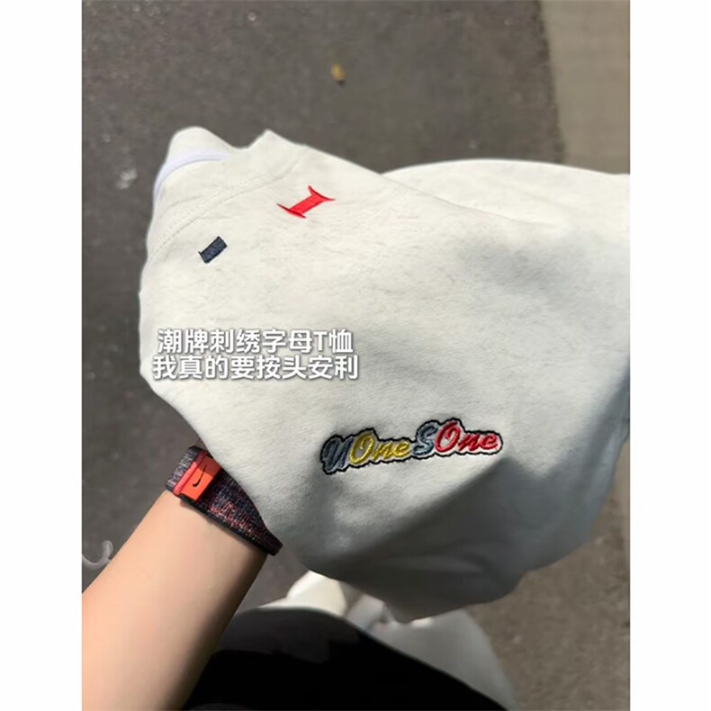 美式重磅做旧绣花短袖t恤圆领宽松半袖情侣上衣T3684-特价P35,男装T恤,电商A007