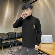 秋冬可翻高领毛衣男B纯色长袖男刺绣毛衫打底针织衫黑M252P33，男装针织衫/毛衣，星座1207