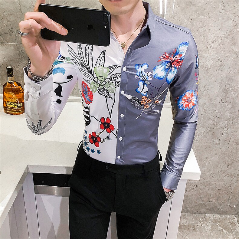 2021春秋男衬衫英伦长袖上衣印花男装韩版修身四季潮流衬衣H608-P55,男装衬衫,星座419（原A233）