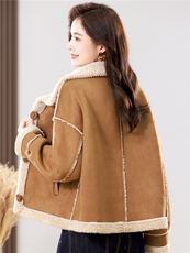 2025冬季时尚简约大方气质优雅显瘦休闲百搭潮流皮毛一体外套，女装羊羔毛/颗粒绒，独衣靓