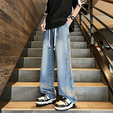 春秋复古设计牛仔裤男宽松抽绳微喇美式复古高街牛仔裤NZ007P-40，男装牛仔裤，电商A128
