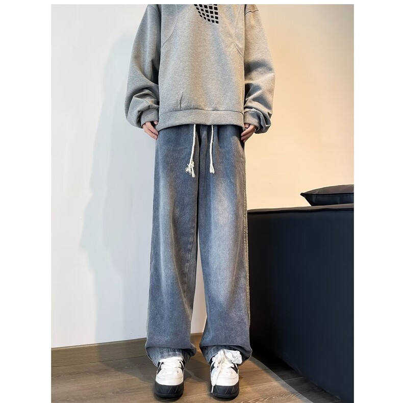 春秋季美式高街vibe蓝色牛仔裤男女潮cleanfit显瘦牛仔裤N815/P40,男装牛仔裤,星座506