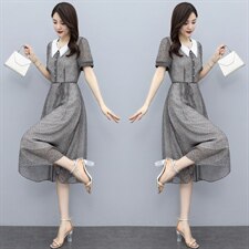 2021夏季新款时尚显瘦碎花连衣裙优雅气质中长款女装裙子，女装连衣裙，笃写