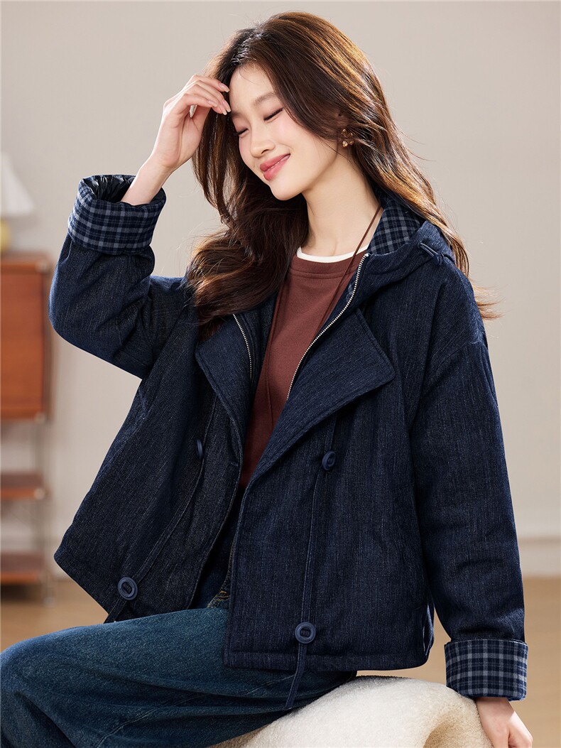 现货2025冬季新款休闲优雅时尚连帽女士保暖加厚90绒羽绒服,女装羽绒服,木子恋