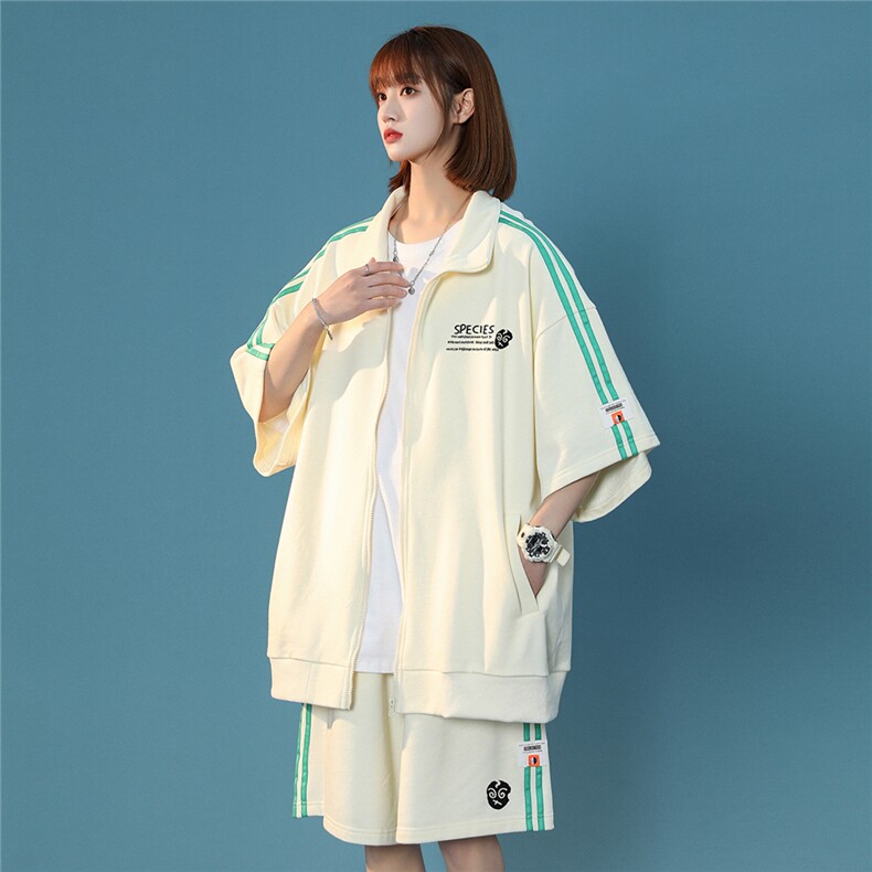 中性2023夏季新款印花宽松运动风情侣开衫套装TZ658P85控108,男装休闲套装,A247A