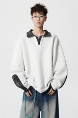 WY10173-特批50加绒P60美式重磅绒感V领卫衣大码撞色上衣外套，女装短外套，电商A059