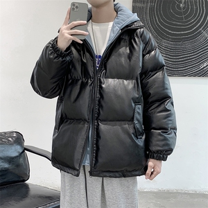 现货冬装港风拼接百搭潮流皮外套加厚棉衣上衣D201-DM75-125图片
