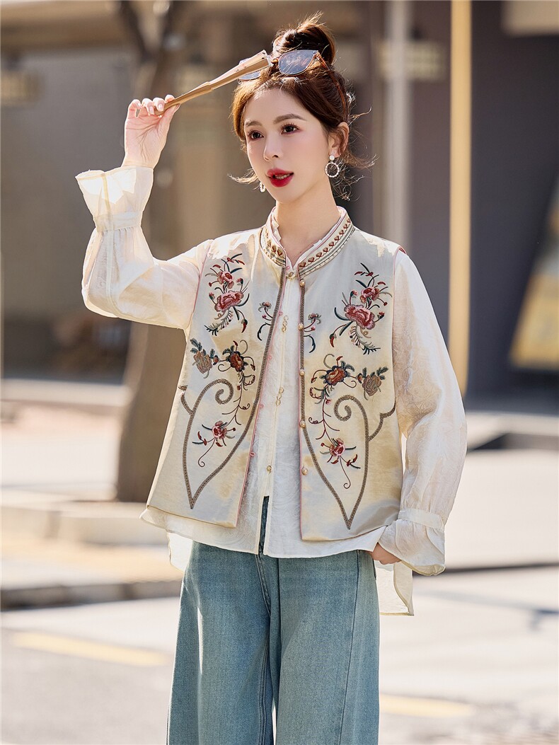 【春季女装新款】2026大量现货春季时尚重工刺绣两面穿新中式马甲,女装马甲,缘衣格