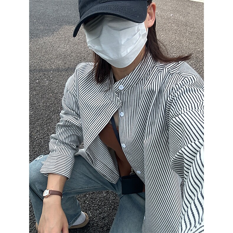 2025秋季新款改立领港风大码简约长袖条纹衬衫CS313-P30,男装衬衫,星座301C-5