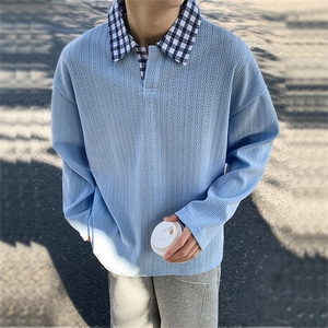 美式假两件格子翻领卫衣潮流宽松polo衫A161-MT-2602-P42，男装卫衣，电商A161