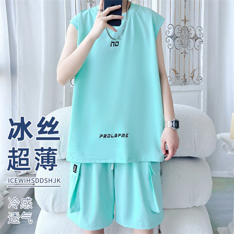 2024夏季新款旋律风车大码冰丝速干背心套装M-5XHQ24606-P75,男装背心/马甲,电商A022