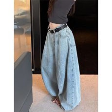 小个子美式复古浅色阔腿牛仔裤女辣妹宽松显瘦直筒裤休闲拖地长裤，男装牛仔裤，星座1210-1