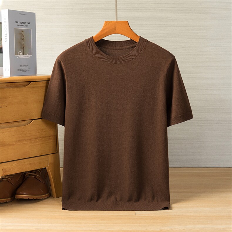 男士简约百搭休闲舒适圆领粗纺山羊绒短袖，男装T恤，美创羊绒