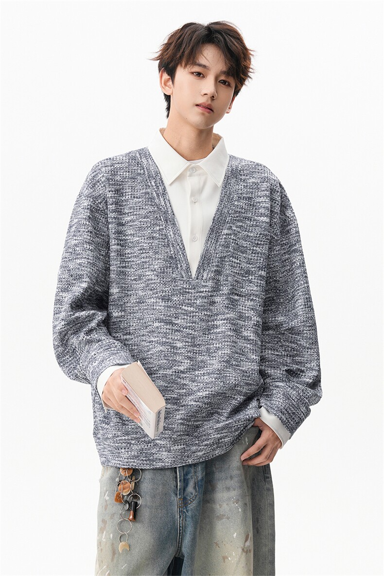 假两件学院风拼接翻领卫衣秋季宽松休闲外套5Q4065-TP4588,男装卫衣,电商A102