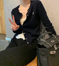 日系麻花毛衣针织衫开衫女装秋季新款学院风修身短款外套，女装针织衫/毛衣，半城羊绒