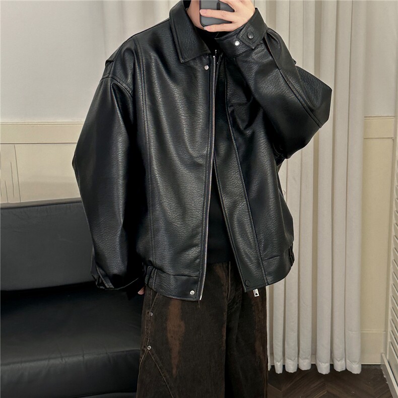 现货皮夹克外套男款潮牌宽松PU皮衣A351-AP2605-P105控168，男装夹克，电商A351