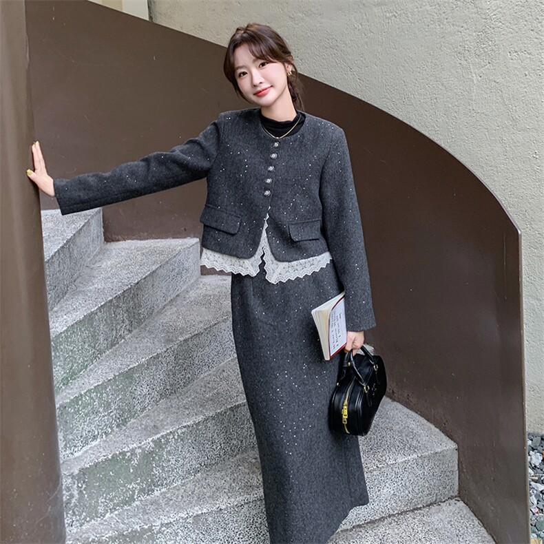 【新款主推】秋冬呢料时尚减龄套装裙#99058-P195-K269,女装套装/套裙,2C317