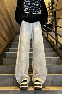 脏脏裤扎染休闲卫裤潮牌褶皱大码宽松直筒长裤504-K862-P50控78图片
