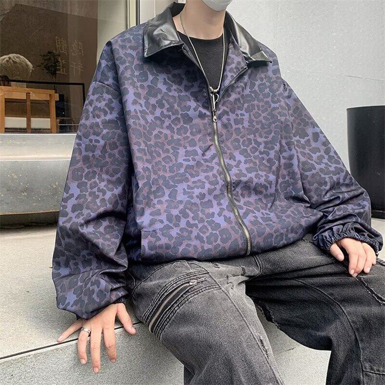【有货】DJ202-P58新款美式豹纹棒球服男宽松痞帅pu皮撞色夹克,男装夹克,星座603-2