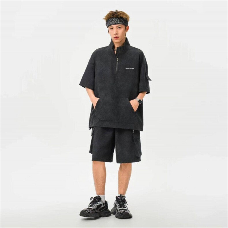 网图慎用薄款透气运动套装扎染短袖工装短裤套装情侣装TZ556P50,男装休闲套装,电商A128
