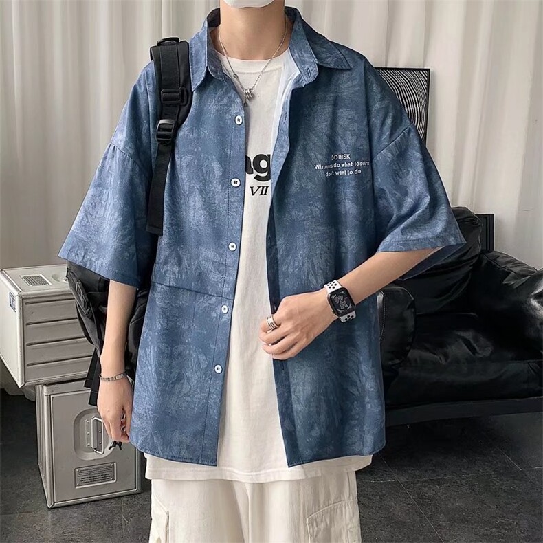 日系春夏季新款衬衫潮流慵懒男方领宽松型衬衫CS239P30,男装衬衫,星座1116-2