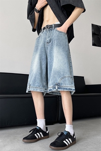 8XL-M 特大码牛仔裤短裤男美式倒装五分裤子宽松直筒DK1527P45图片