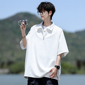 8XL-M半拉链t恤短袖POLO衫男款夏季美式翻领宽松大码半袖DT008P45图片