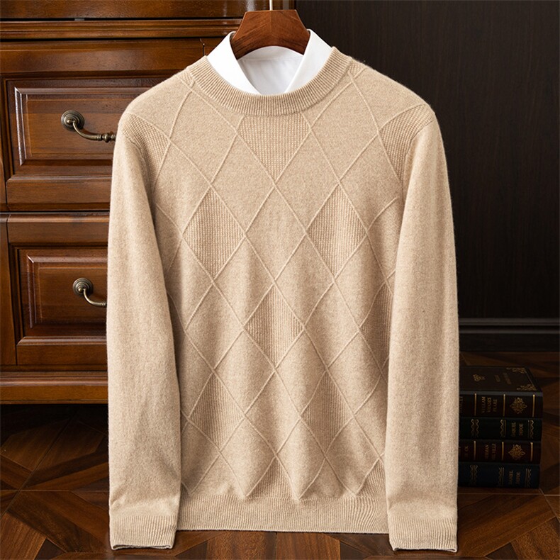 秋冬季羊绒休闲简约商务菱形羊绒套衫男装，男装羊绒套衫，欧力羊绒