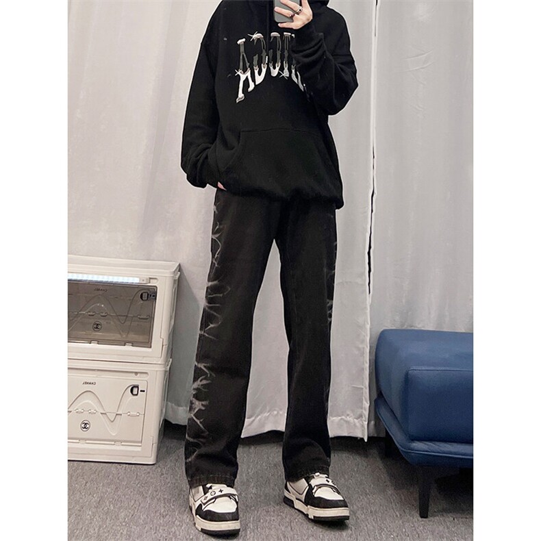 欧美hiphop直筒牛仔裤美式复古阔腿裤垂坠感xz310a-4-nz15-P55图片
