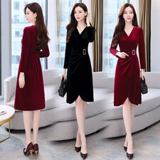 2021冬季新款时尚丝绒连衣裙，女装连衣裙，金典明美