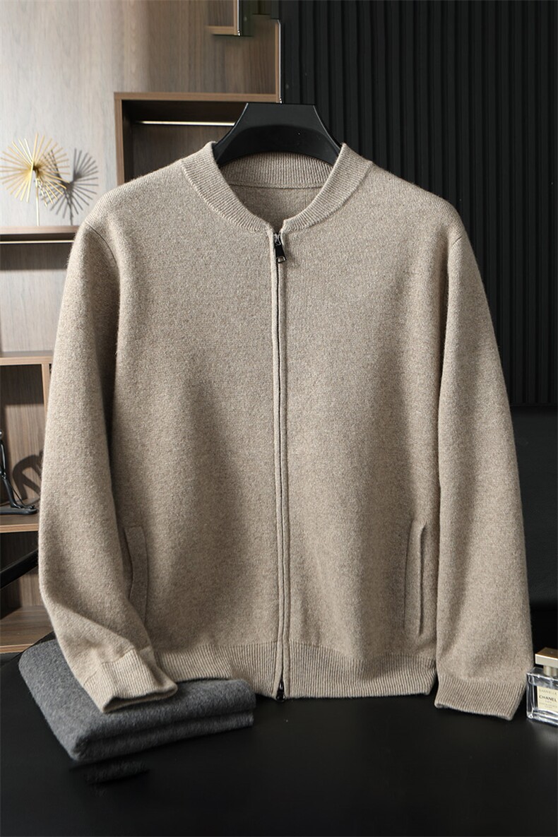 时尚男士秋冬新款简约休闲羊绒棒球服高品质保暖舒适,男装羊绒开衫,台绒羊绒