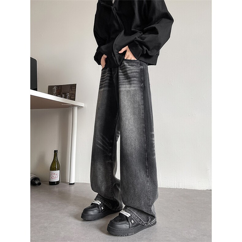 美式复古宽松裤休闲直筒阔腿牛仔裤男渐变色，男装牛仔裤，电商D206-1