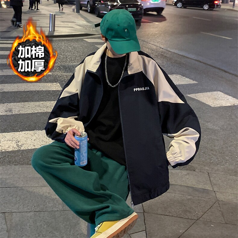 冬款机能风大码撞色拼接工装男加棉加厚夹克外套J25007J加棉-P85,男装夹克,电商A001-1