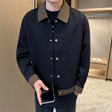 高端毛呢工装翻领呢子针织拼色夹克外套男DS-A329-JK2336-P105，男装夹克，电商A329