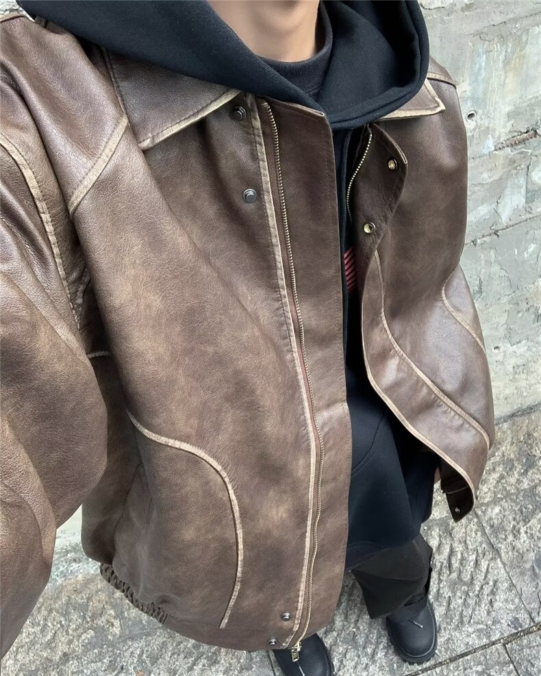 做旧PU皮美式秋冬季新款外套W9289P95，女装短外套，星座1116-2