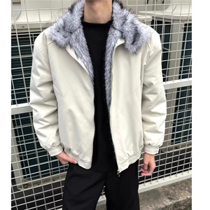 AA1879 P95座山雕翻领毛领棉衣男女情侣宽松夹克棉服图片