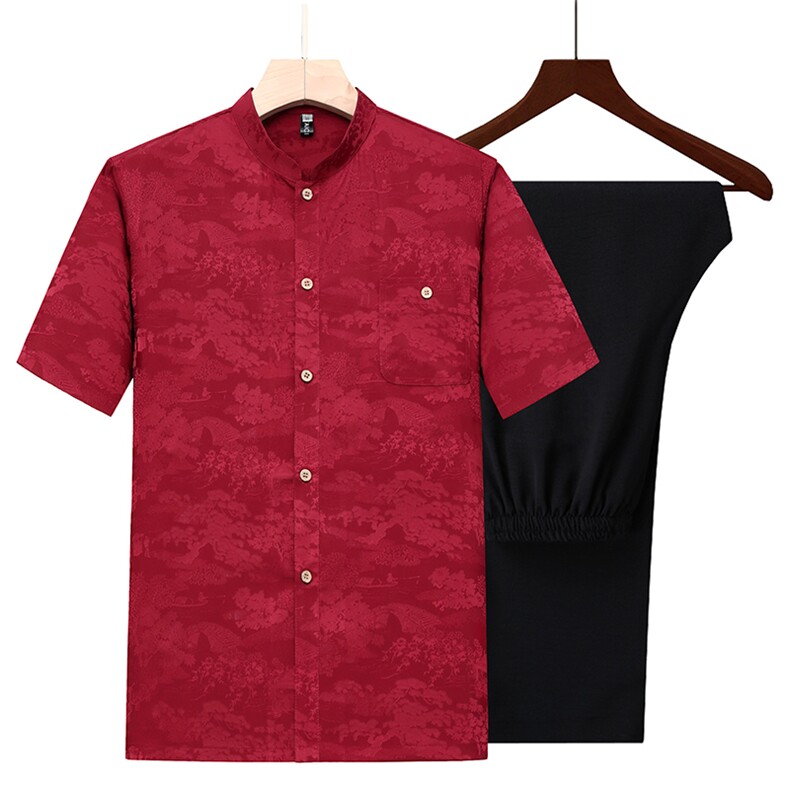 夏季中老年男士中式唐装套装风香云纱居士服汉服TR2305-P105,男装民族服装,星座1105-3