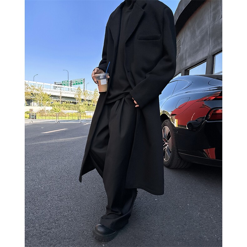 毛呢双层风衣男韩版潮流痞帅气宽松个性2024秋冬ins长裤W6167-P95,男装风衣,星座412-2