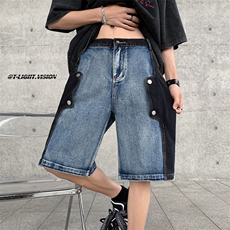 B221美式ins高街暗黑小众个性款牛仔短裤五分裤LK23100-P60控78，男装牛仔裤，电商B221