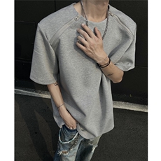 现货拉链设计潮男纯色休闲T恤A071-1334-P38，男装T恤，电商A071