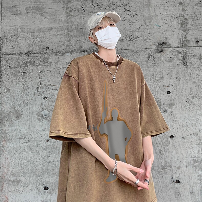 B239-1065-P38重磅美式复古水洗做旧抽象立体印花宽松短袖T恤,男装T恤,星座514-2(原B239)