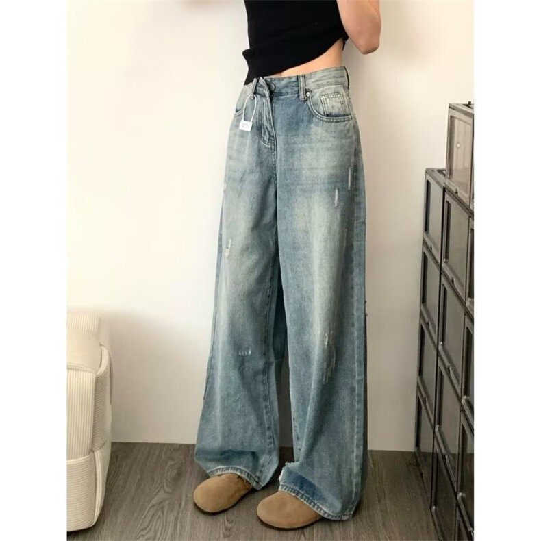 秋冬美式复古时尚辣妹阔腿裤女百搭显瘦牛仔裤NY753,男装牛仔裤,星座1116A（原606A-3）