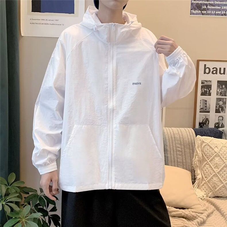 夏季连帽(不可脱卸)拉链时尚ins潮流男风衣中长款W28,男装夹克,星座1116-2