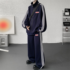 8XL-M条纹撞色开衫新年红卫衣运动套装潮牌运动服校园风TZ114P118图片