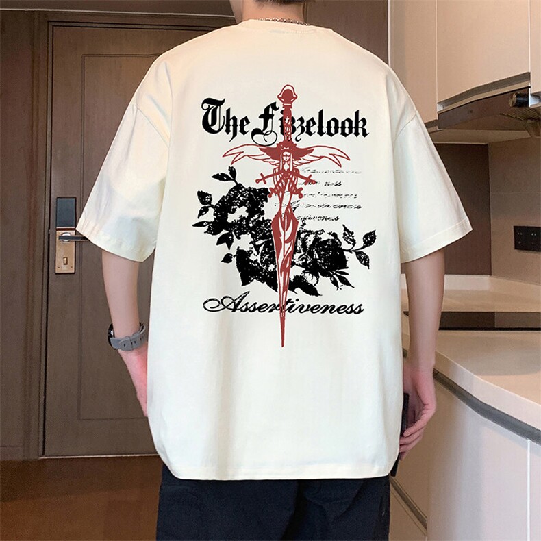 T815大码宽松纯棉运动圆领体恤衫oversize短袖T恤男重磅T,男装T恤,星座304A-1