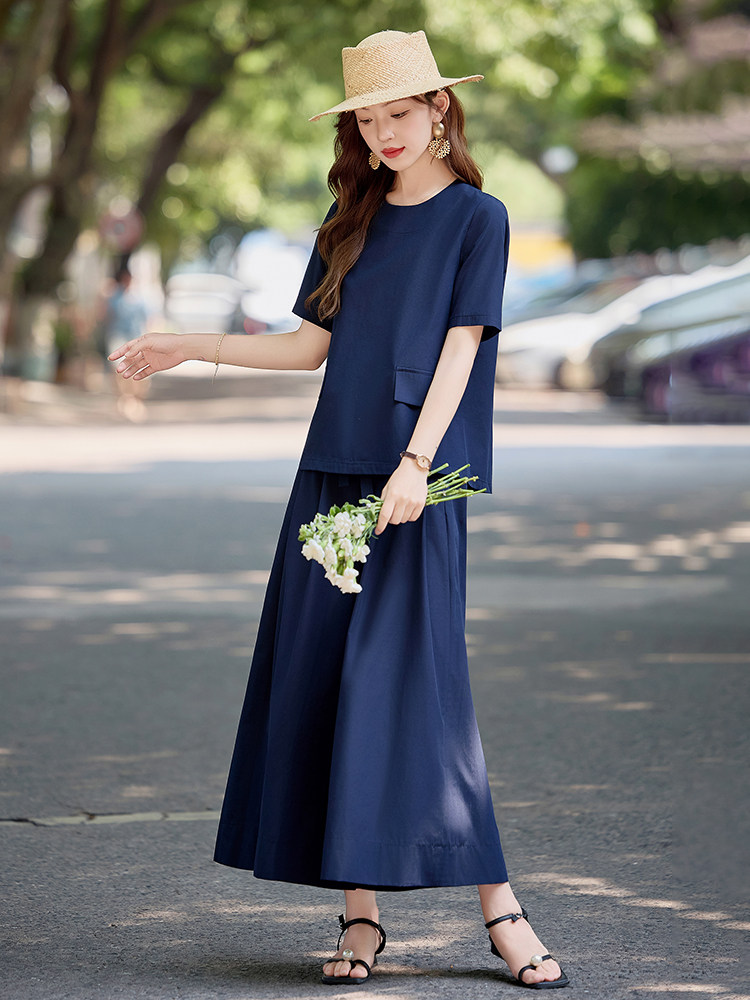 高级感时尚休闲套装女2025夏季新款宽松显瘦短袖上衣阔腿裤两件套,女装套装/套裙,水衣源