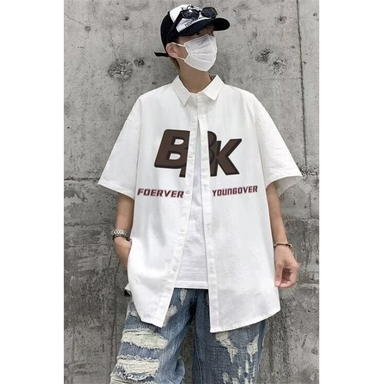 日系工装短袖衬衫男款夏季潮牌休闲衬衣百搭宽松外套CY772-P34,男装衬衫,星座412-3