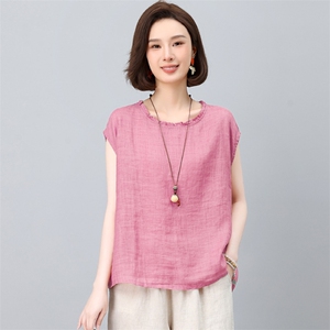 纯苎麻女夏季2025新款轻奢高级感洋气减龄妈妈夏装刺绣休闲图片