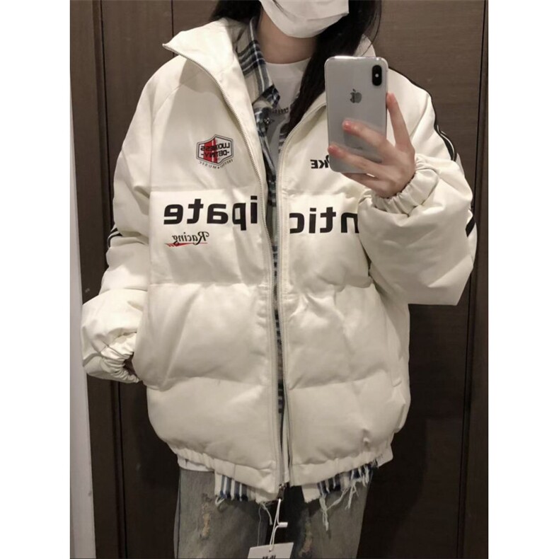 美式复古机车pu皮条纹拼接撞色棉服女冬季新款立领保暖面包服外套,男装夹克,星座506A